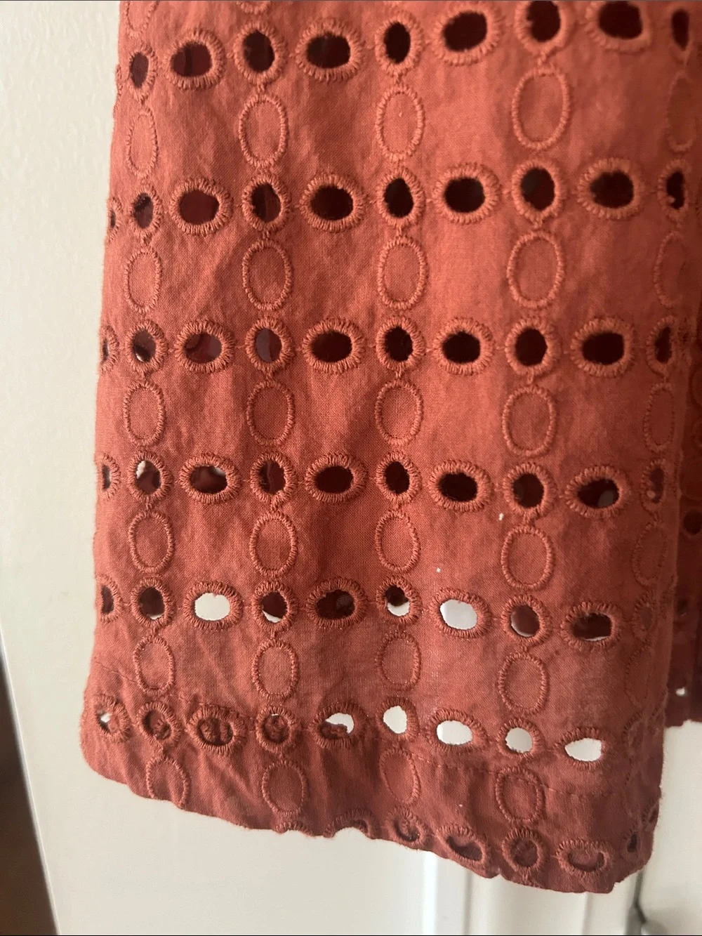LOFT Rust Eyelet Short Sleeve Button-Up Blouse
